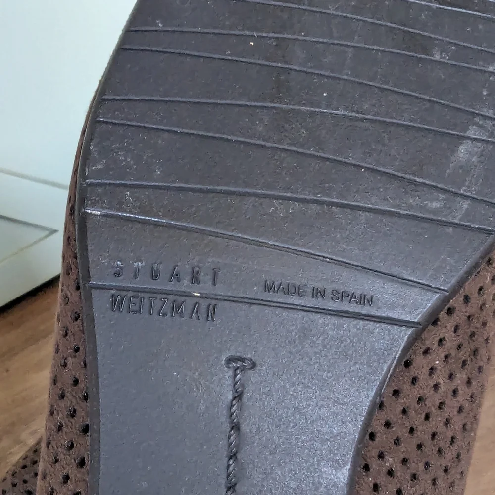 Stuart Weitzman Brown Perforated Slip-On Flats